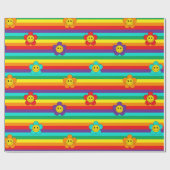 Papier Cadeau Sourires des marguerites Emoji sur les rayures arc (Plat)