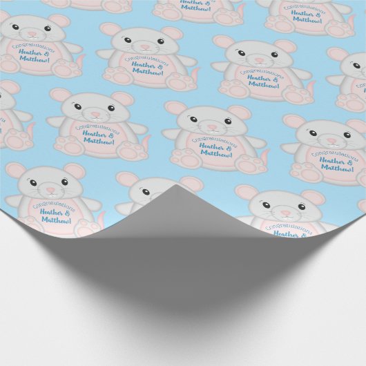 Papier Cadeau Souris Baby shower bleu (Coin)