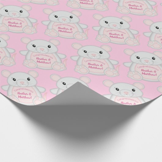 Papier Cadeau Souris Baby shower rose (Coin)