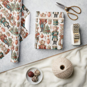 Papier Cadeau Souris Casse-Noisette Festives avec Décorations de