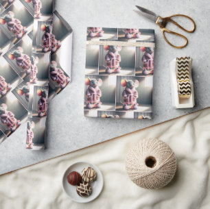 Papier Cadeau Souris dans une robe rose avec des chaussons