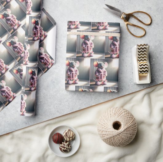 Papier Cadeau Souris dans une robe rose avec des chaussons (Artisanat)