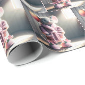 Papier Cadeau Souris dans une robe rose avec des chaussons (Coin rond)