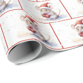 Papier Cadeau Souris D'Aquarelle Dans Les Flammes De Neige (Coin rond)