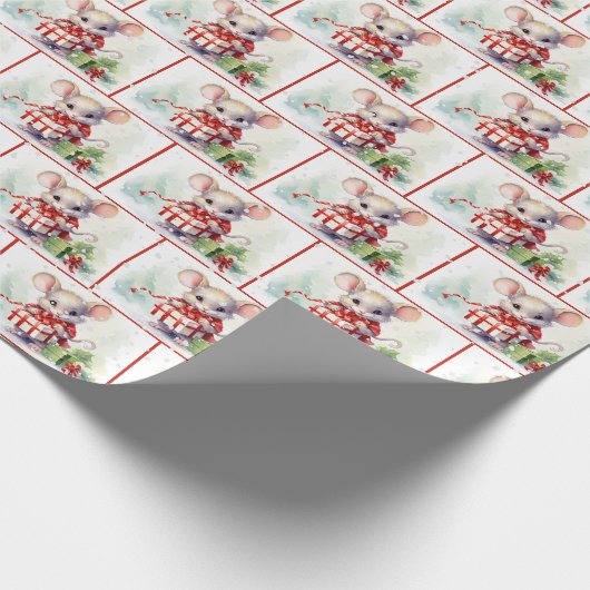 Papier Cadeau Souris D'Aquarelle Dans Les Flammes De Neige (Coin)