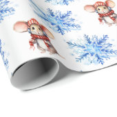 Papier Cadeau Souris d'aquarelle et flocon de neige (Coin rond)