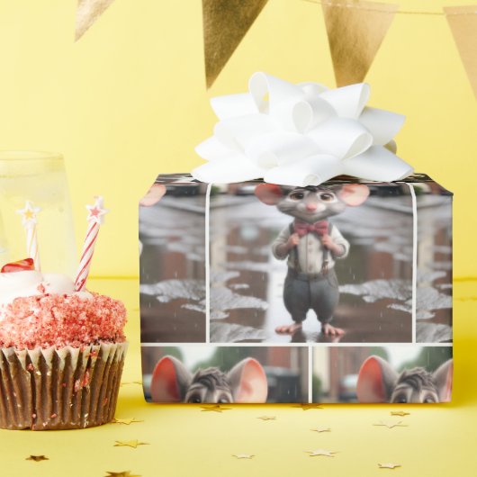 Papier Cadeau Souris de garçon élégant dans une ruelle (Fête d'anniversaire)
