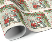 Papier Cadeau Souris De Noël Avec Holly Et Mistletoe (Coin rond)