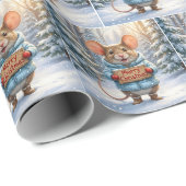Papier Cadeau Souris de Noël dans la forêt hivernale (Coin rond)