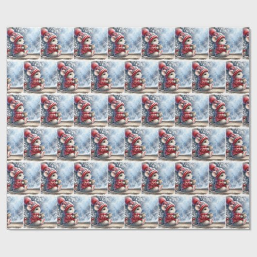 Papier Cadeau Souris De Noël En Fenêtre Avec Cocos Chauds (Plat)