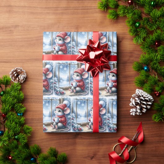 Papier Cadeau Souris De Noël En Fenêtre Avec Cocos Chauds (Cadeau de vacances)