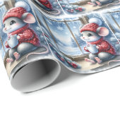 Papier Cadeau Souris De Noël En Fenêtre Avec Cocos Chauds (Coin rond)