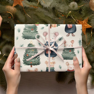 Papier Cadeau Souris de Noël vintage