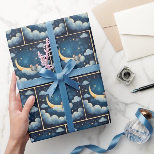 Papier Cadeau Souris dormant dans un nuage (Cadeaux)