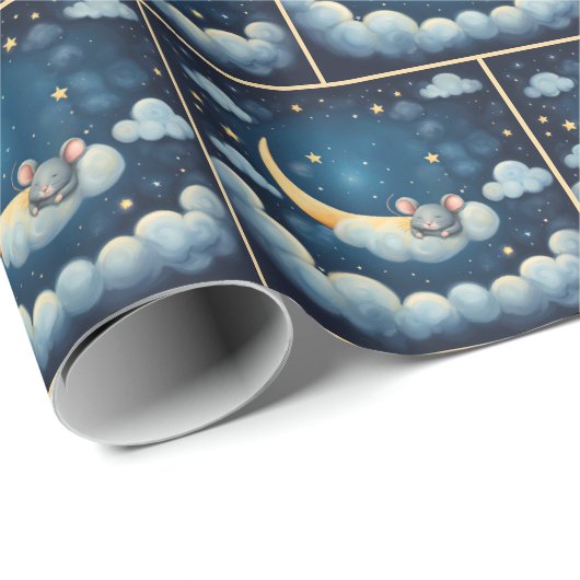 Papier Cadeau Souris dormant dans un nuage (Coin rond)