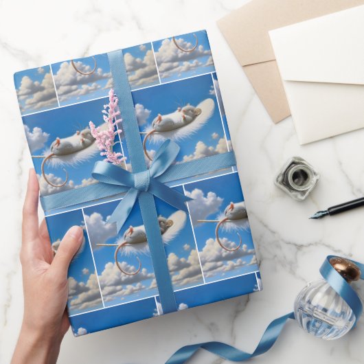 Papier Cadeau Souris flottant sur une plume (Cadeaux)