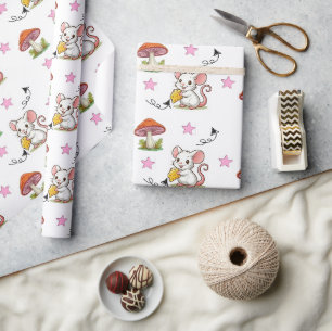 Papier Cadeau Souris Fromage Cœurs Roses Champigno
