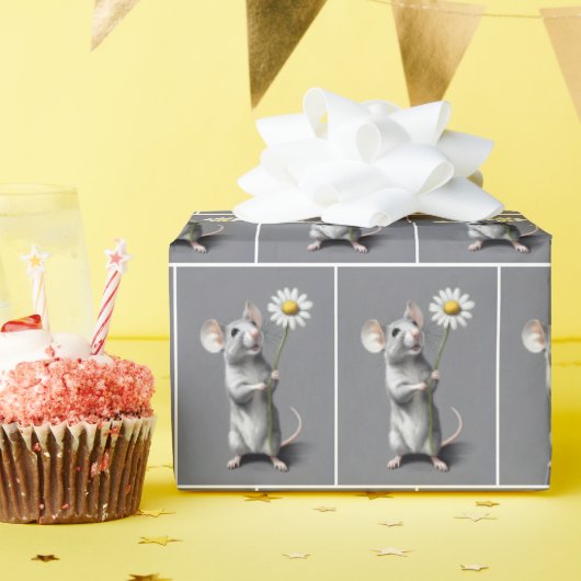 Papier Cadeau Souris Gris Cute Avec Souris Blanc (Fête d'anniversaire)