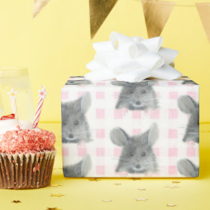Papier Cadeau Souris gris sur En vichy