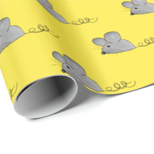 Papier Cadeau souris grise sur jaune