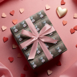 Papier Cadeau Souris Saint Valentin Coeurs rouges Bois rustique