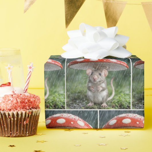 Papier Cadeau Souris sous un champignon (Fête d'anniversaire)