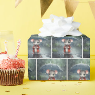 Papier Cadeau Souris sous un parapluie