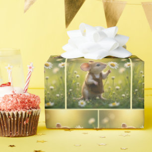 Papier Cadeau Souris tenant une marguerite blanche