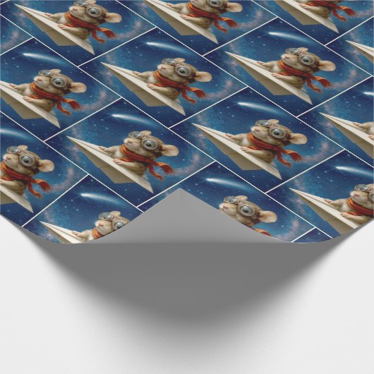 Papier Cadeau Souris volant dans un avion en papier (Coin)