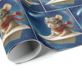 Papier Cadeau Souris volant dans un avion en papier (Coin rond)