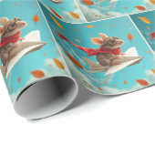 Papier Cadeau Souris volant un avion en papier (Coin rond)