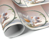 Papier Cadeau Souris Whimsical sur une aile de marguerite (Coin rond)