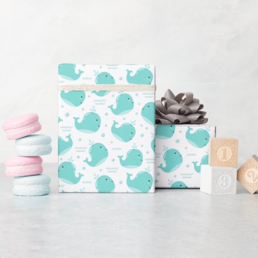 Papier Cadeau Sous la mer Baleines Bleues Nager et s'amuser (Baby Shower)