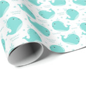 Papier Cadeau Sous la mer Baleines Bleues Nager et s'amuser (Coin rond)