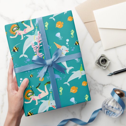 Papier Cadeau Sous la mer dauphins et fête d'anniversaire fille (Cadeaux)