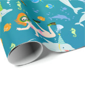 Papier Cadeau Sous la mer dauphins et fête d'anniversaire fille (Coin rond)