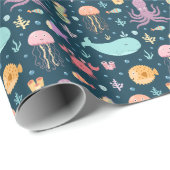 Papier Cadeau Sous la mer Les animaux marins nager dans l'océan (Coin rond)