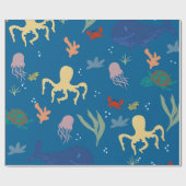 Papier Cadeau Sous la mer, les créatures bleues (Plat)