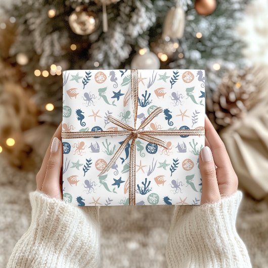 Papier Cadeau Sous la mer Sirène Seahorse Starfish