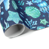 Papier Cadeau Sous le Motif d'aquarelle de mer (Coin rond)