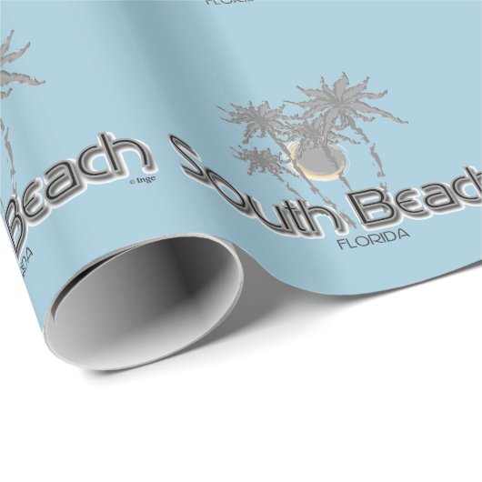 Papier Cadeau South Beach Miami, Floride et Palms gris (Coin rond)