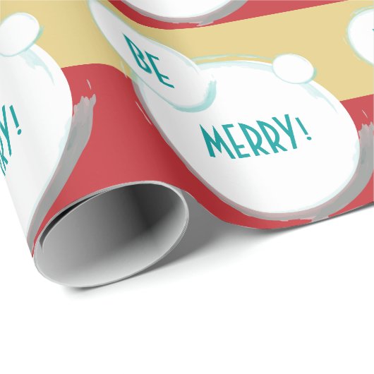 Papier Cadeau Soyez joyeuse aquarelle turquoise sur le rouge (Coin rond)