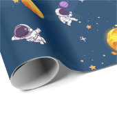 Papier Cadeau Space Adventure : Blue Astronaut Anniversaire de e (Coin rond)