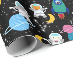 Papier Cadeau Space Kittens Cat Astronaut Anniversaire de enfant