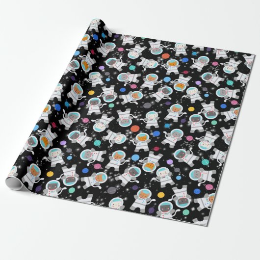 Papier Cadeau Space Kittens Chat Astronaut Motif mignon (Déroulé)