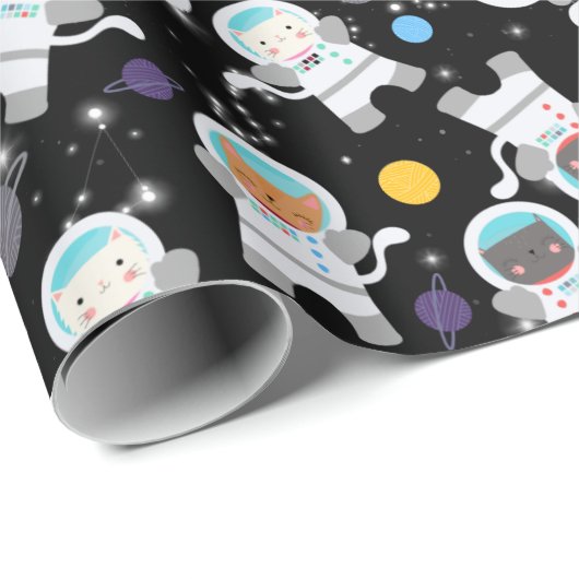 Papier Cadeau Space Kittens Chat Astronaut Motif mignon (Coin rond)