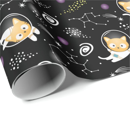 Papier Cadeau Space Kitty (Coin rond)