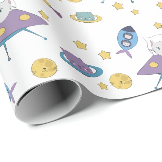 Papier Cadeau Space Kitty (Coin rond)
