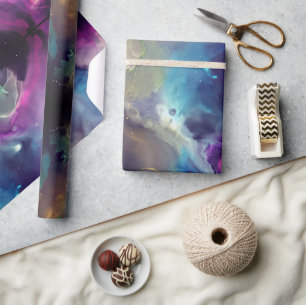 Papier Cadeau Space Nebula bleu jaune Alcool art