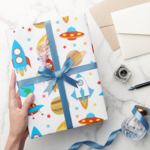 Papier Cadeau Space Rockets Planètes Ufo Stars